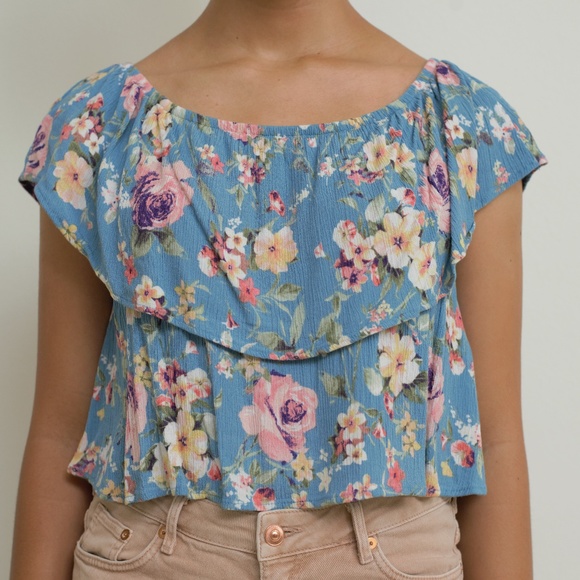 iris Tops - Layered Blue Floral Blouse